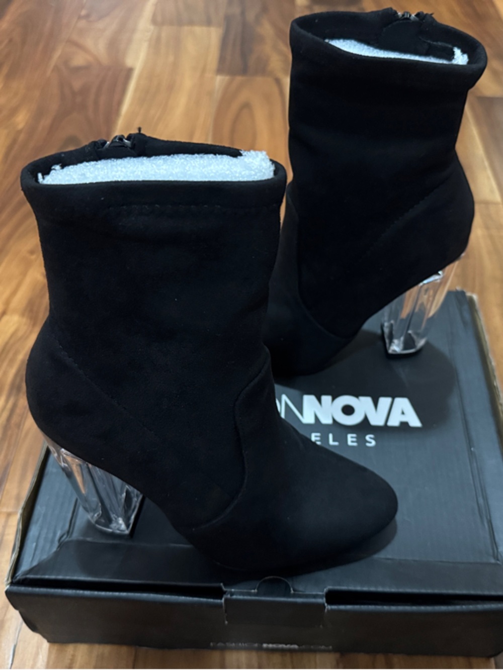 Black Suede Clear Heel Ankle Boots - Women's